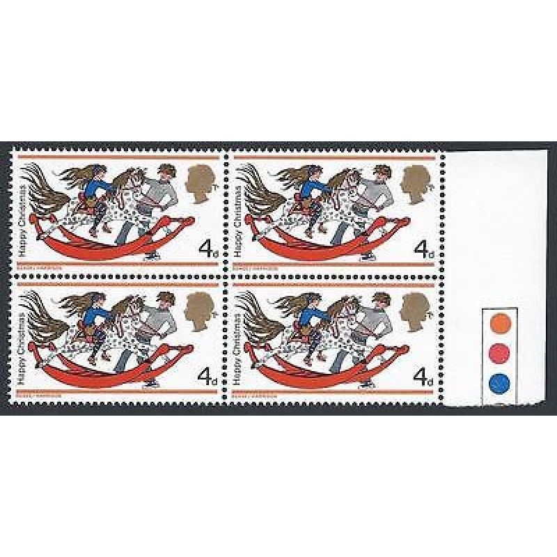 1968 Christmas 4d - Block of 4 - Phosphor Omitted - MNH