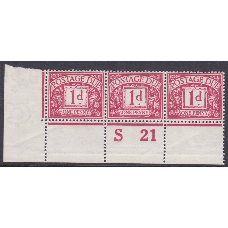 D2wi 1d Royal Cypher Postage due Control S 21 perf Strip of 3 UNMOUNTED MINT