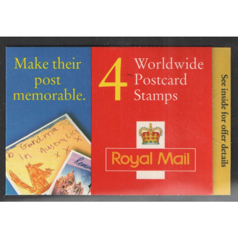 1997 GL4 Barcode Booklet 4 x 37p World Postcard stamps - complete -Cyl W2