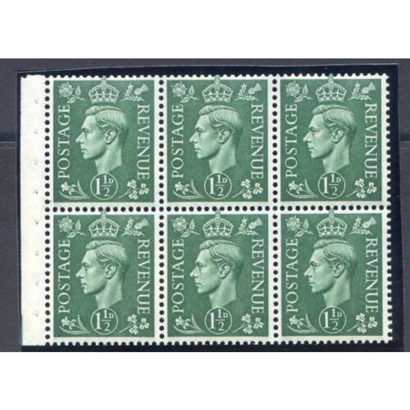 KGV1 1 1 2d Pale Green Booklet Pane QB26a Unmounted Mint Inv Wmk