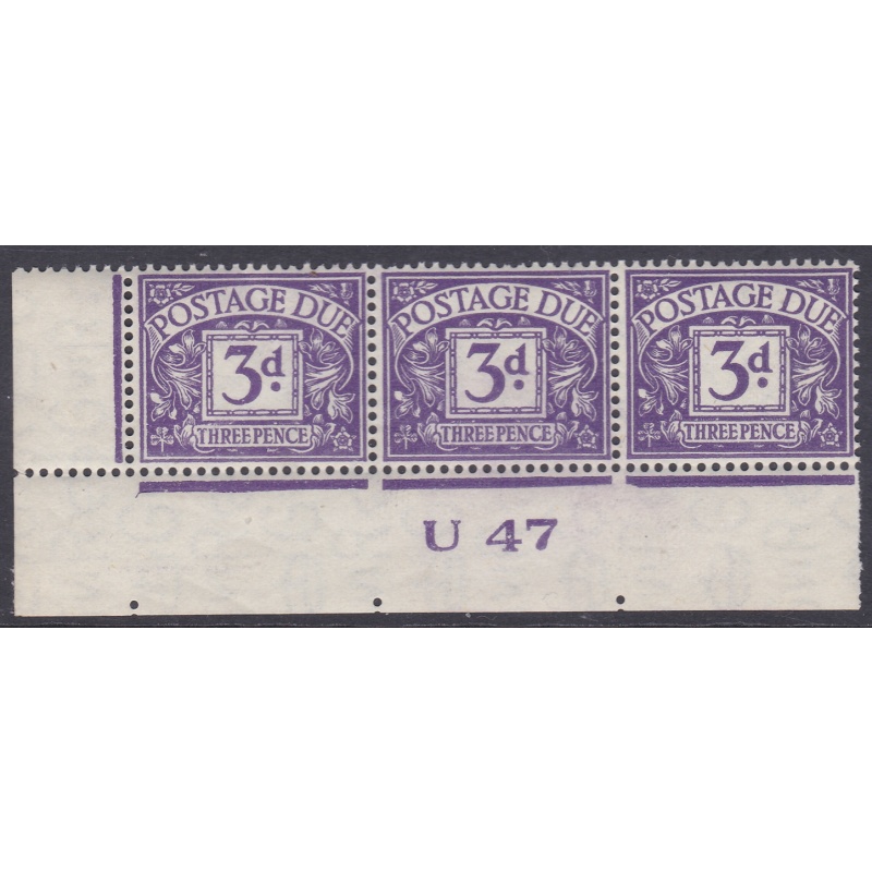 D30 3d George VI Postage due Control strip of 3 U 47  UNMOUNTED MINT