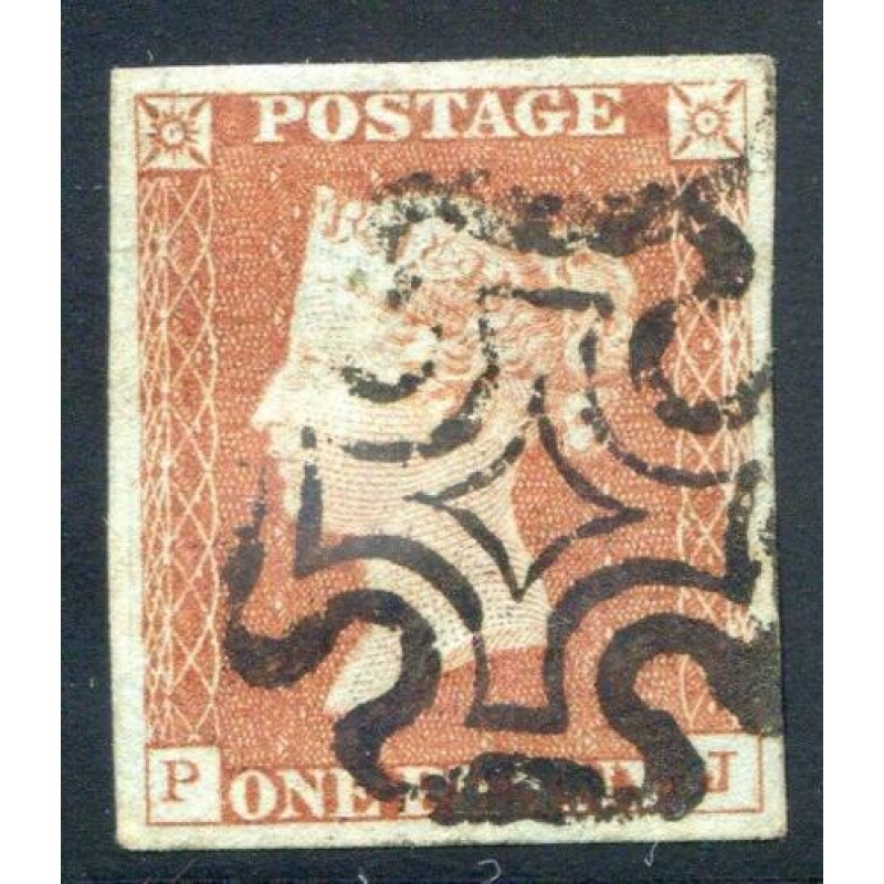 GB 1841 1d Red (PJ) Black MX Fine Used 4 Margin