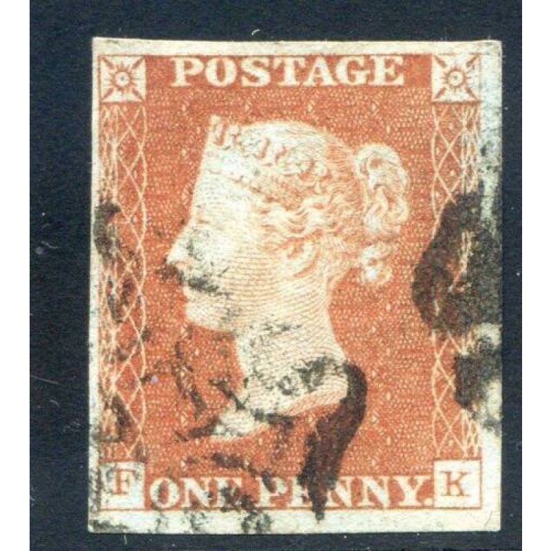 GB 1841 1d Red (FK) Black MX Fine Used 4 Margin