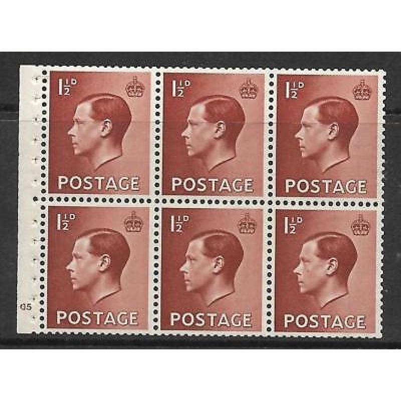 PB3 1d Edward VIII Booklet pane Cyl G5 No Dot (ii) perf type E UNMOUNTED MINT