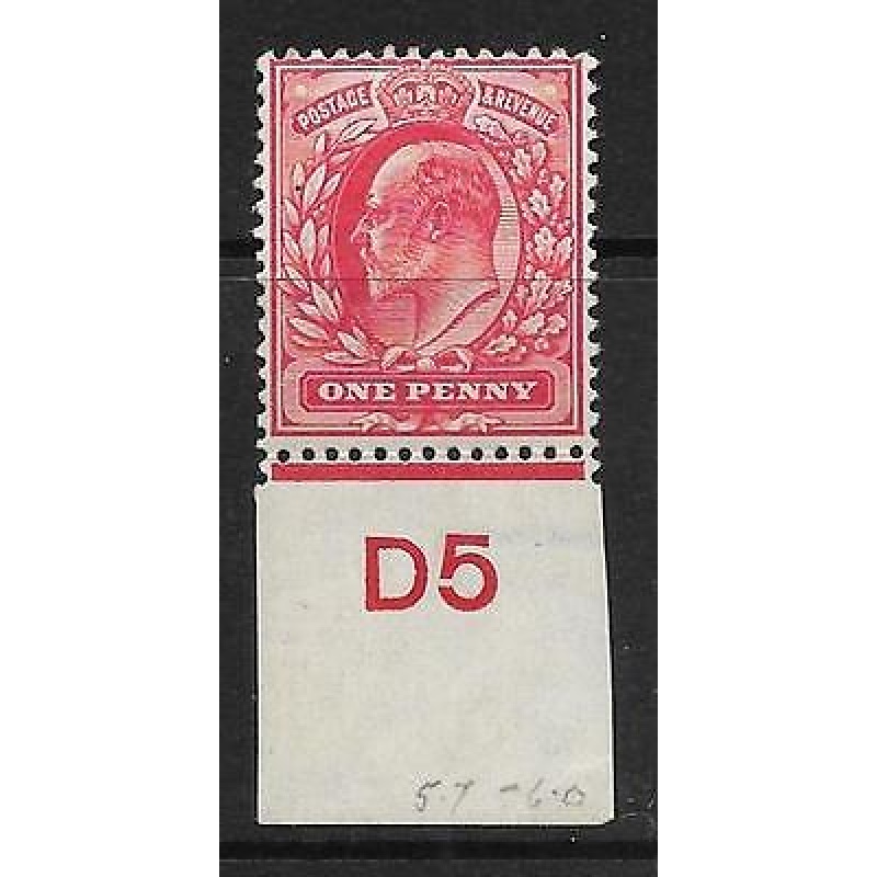 Sg 220 1d Scarlet Control D5 Imperf De La Rue V.L MOUNTED MINT