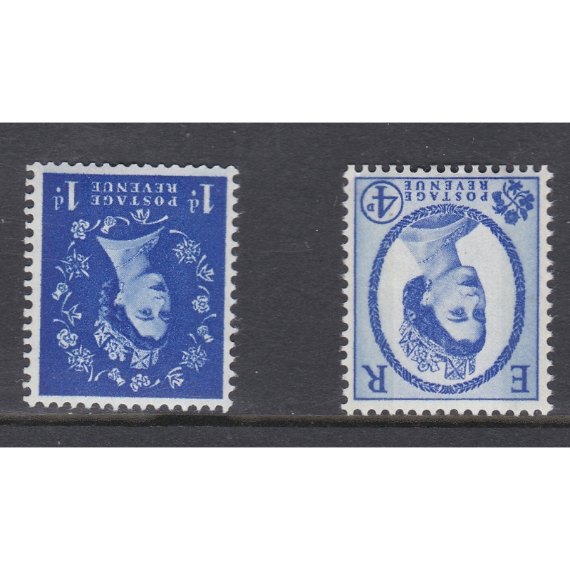 1d  4d Wilding Violet 9.5mm inverted wmk pair set of stamps UNMOUNTED MINT