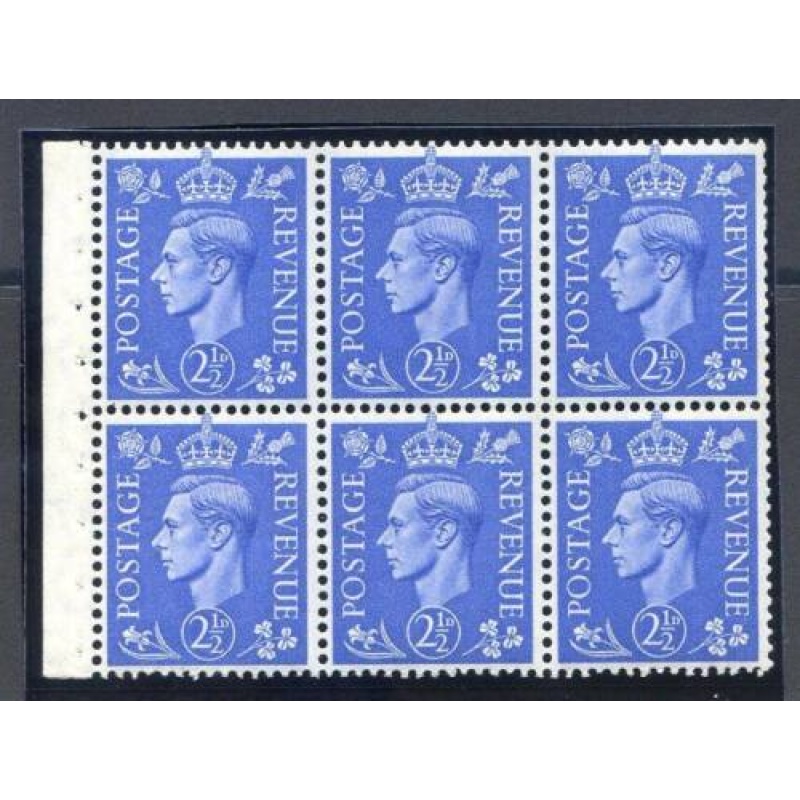 KGV1 2 1 2d Pale Ultramarine Booklet Pane QB33a Mounted Mint