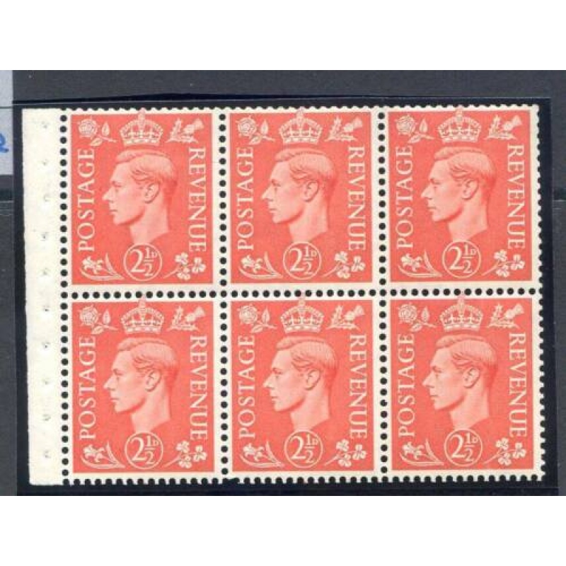 KGV1 2 1 2d Pale Scarlet Booklet Pane QB34 Unmounted Mint