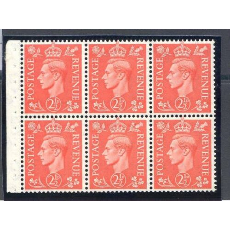 KGV1 2 1 2d Pale Scarlet Booklet Pane QB34a Unmounted Mint Inv Wmk