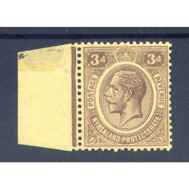 Nyasaland 3d Purple Pale Yellow SG105 Mounted Mint Marginal