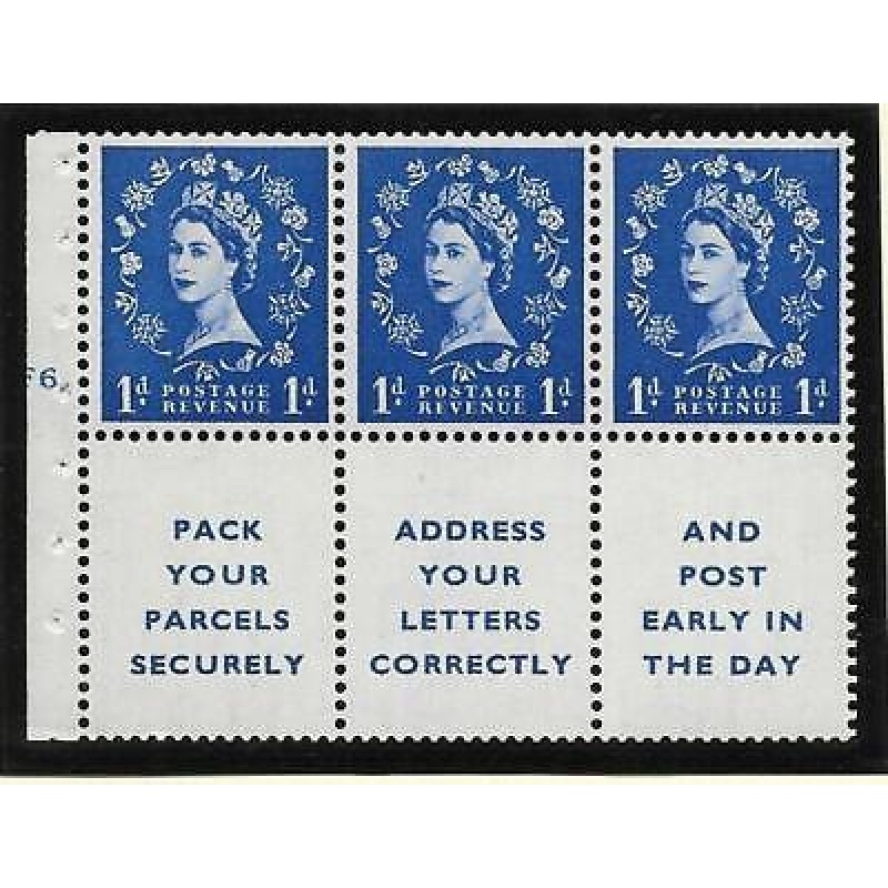 SB25 Wilding booklet pane Tudor perf type Ie Top Cyl F6 No Dot UNMOUNTED MNT