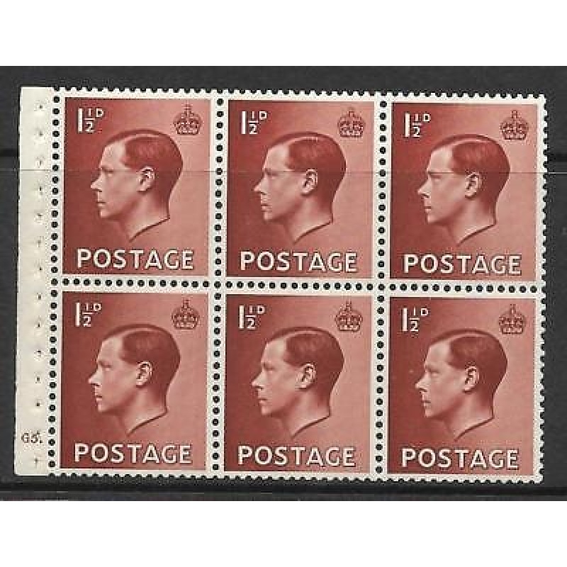 PB3 1d Edward VIII Booklet pane Cyl G5 Dot perf type I UNMOUNTED MINT