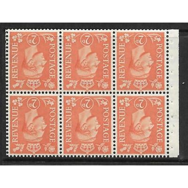 QB30a perf type Ie Top - 2d Pale Orange Booklet pane wmk inverted UNMOUNTED MINT