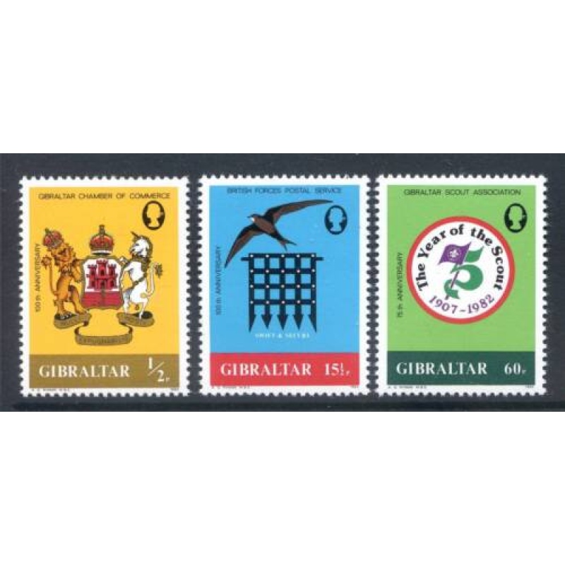 1982 Gibraltar Anniversaries Set SG481 483 Unmounted Mint