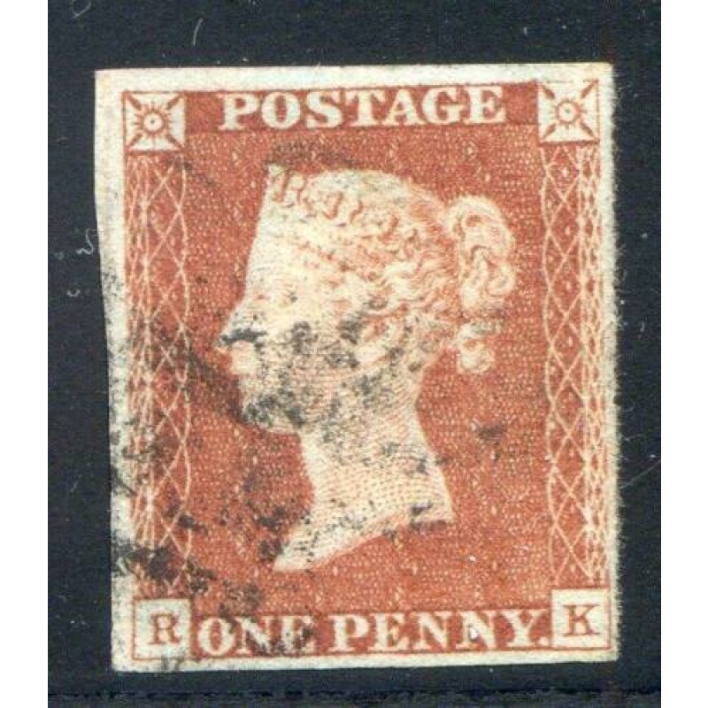 GB 1841 1d Red (RK) Black MX Fine Used 4 Margin