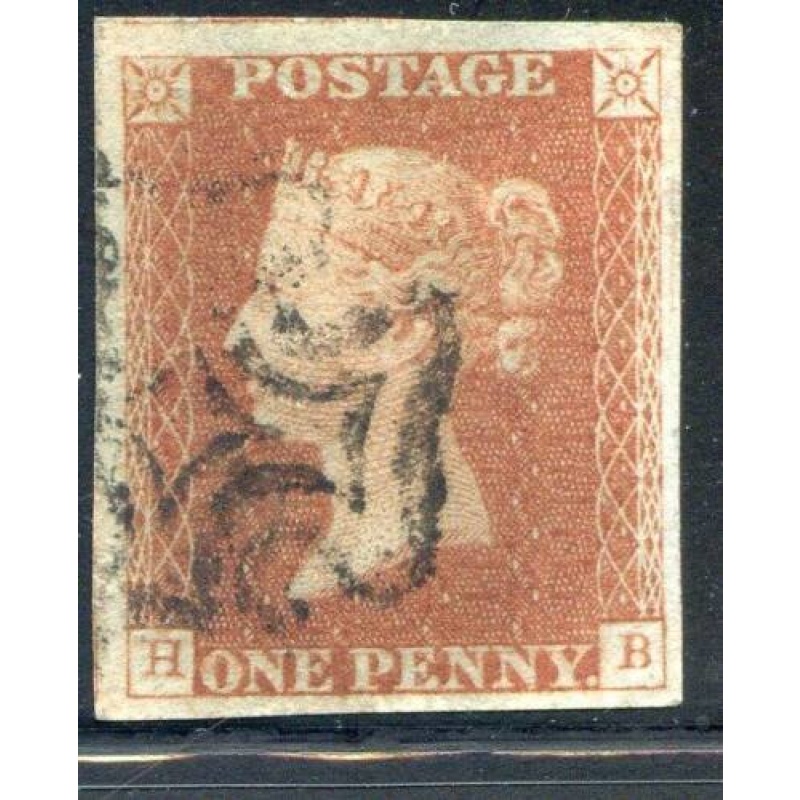 GB 1841 1d Red (HB) Black MX Fine Used 4 Margin