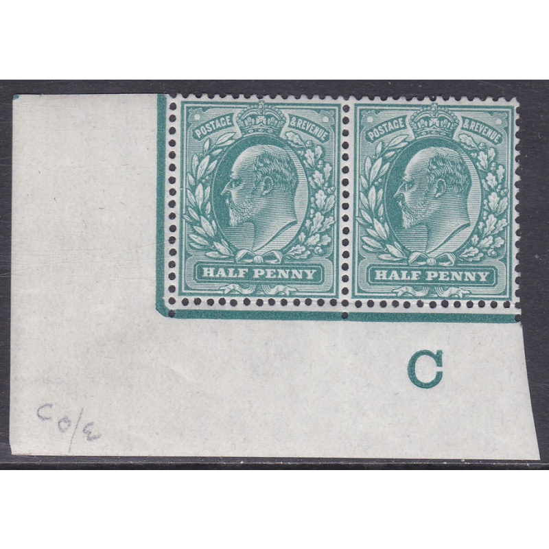 Sg 216 d Blue-Green Control De La Rue C Imperf Cont. Rule pair UNMOUNTED MINT