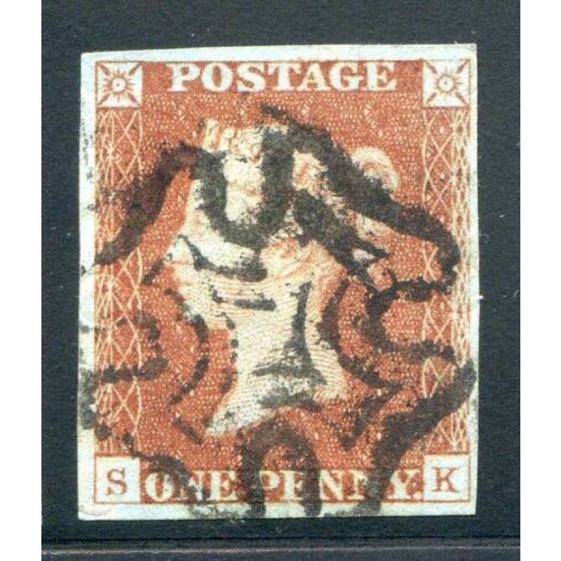 GB 1841 1d Red (SK) Black MX Fine Used 4 Margin