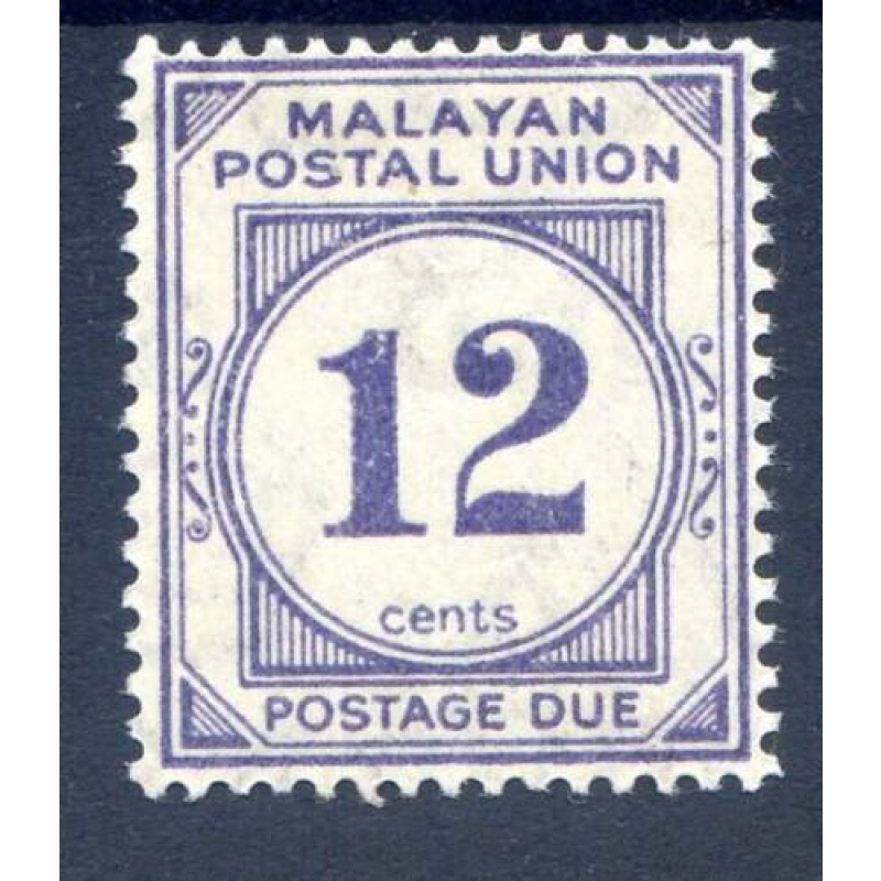 Malayan Postal Union 12c Pale Ultramarine Postage Due SGD5 Mounted Mint