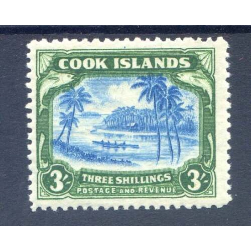 Cook Islands 3 - Greenish blue  Green SG129 Mounted Mint