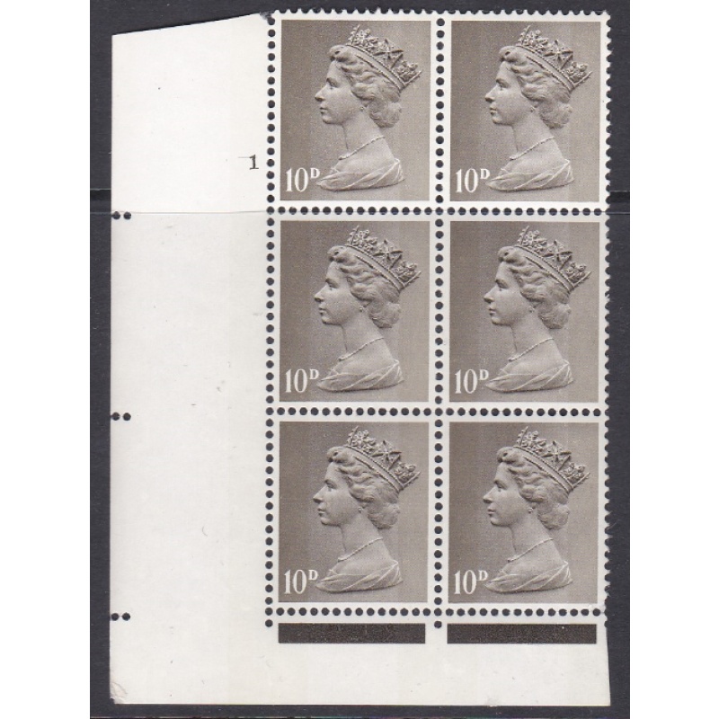 Pre-decimal Machin 10d PVA 2B Head C Perf F(L) Cylinder 1 No dot - MNH