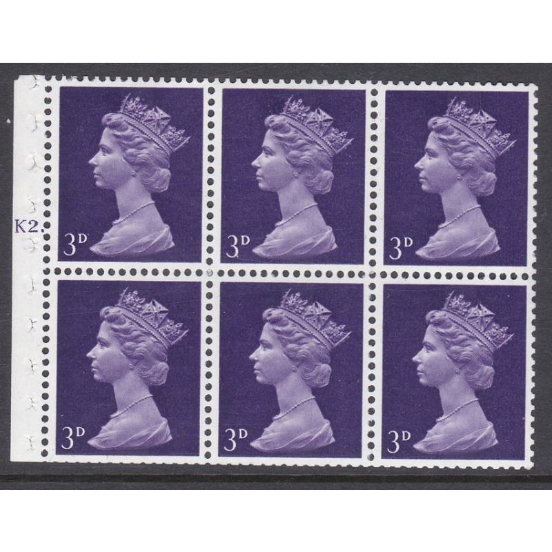 UB6 3d Pre-Decimal machin booklet pane Cyl K2 Top  dot UNMOUNTED MINT