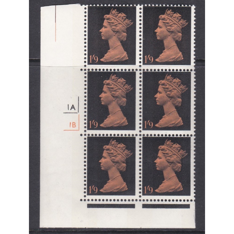 Pre-decimal Machin 1 9 GA 2B Head A Perf A Cylinder 1A1B Dull Orange - MNH