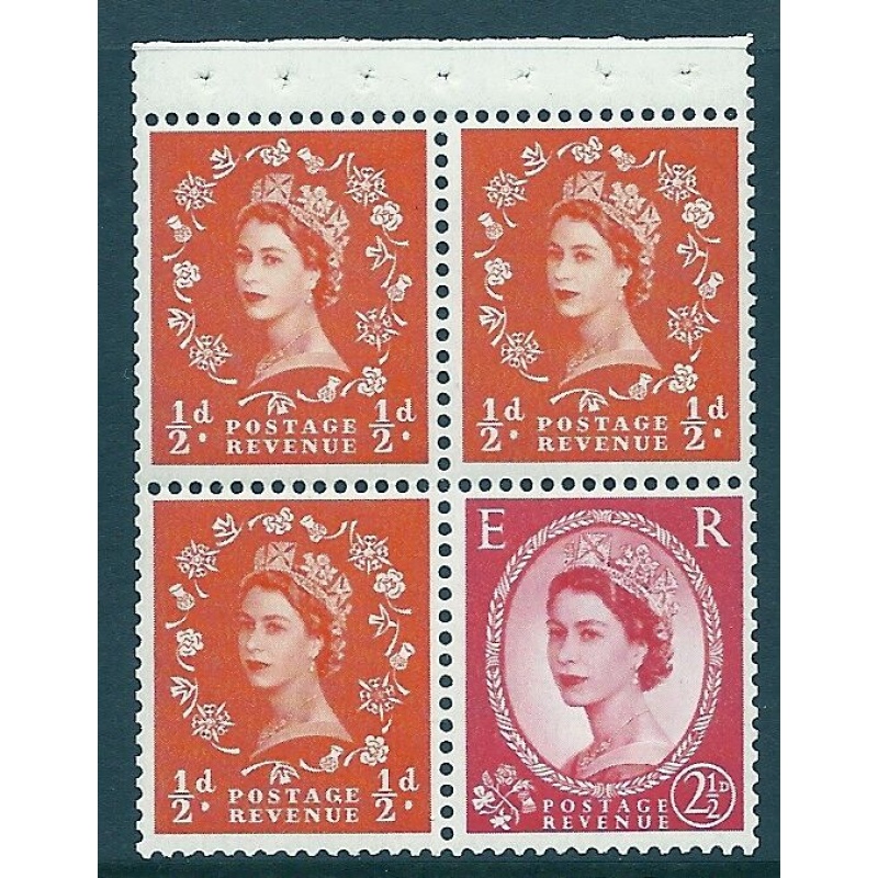 SB12 Wilding booklet pane crowns on white perf AP UNMOUNTED MNT MNH