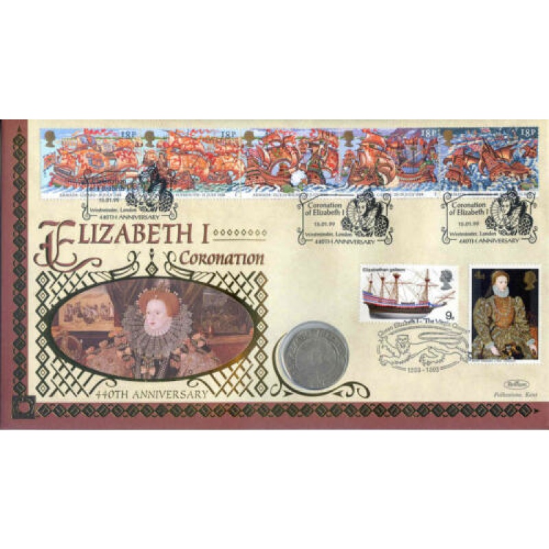 1998 Benham Elizabeth 1 Coin Cover with 6d Coin