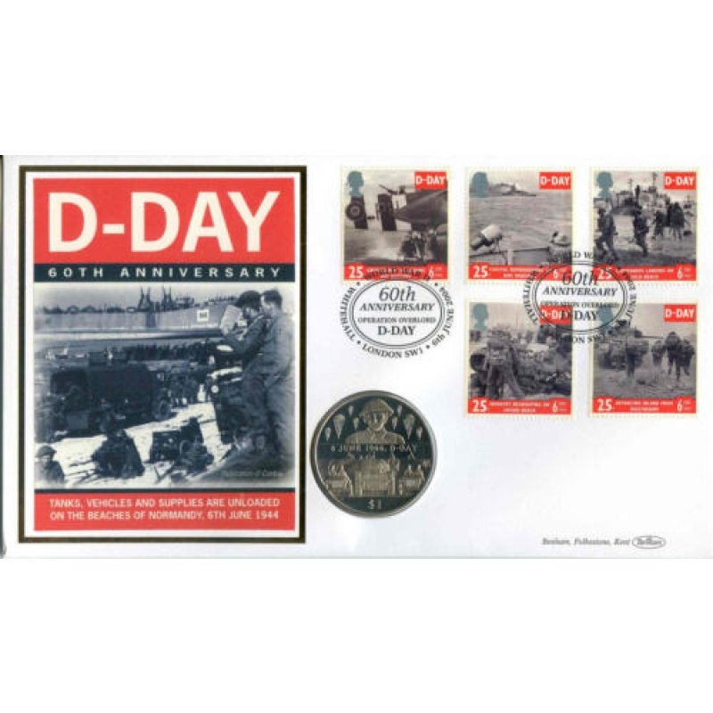 2004 Benham D Day Anniversary Cover with British Virgin Islands  Coin