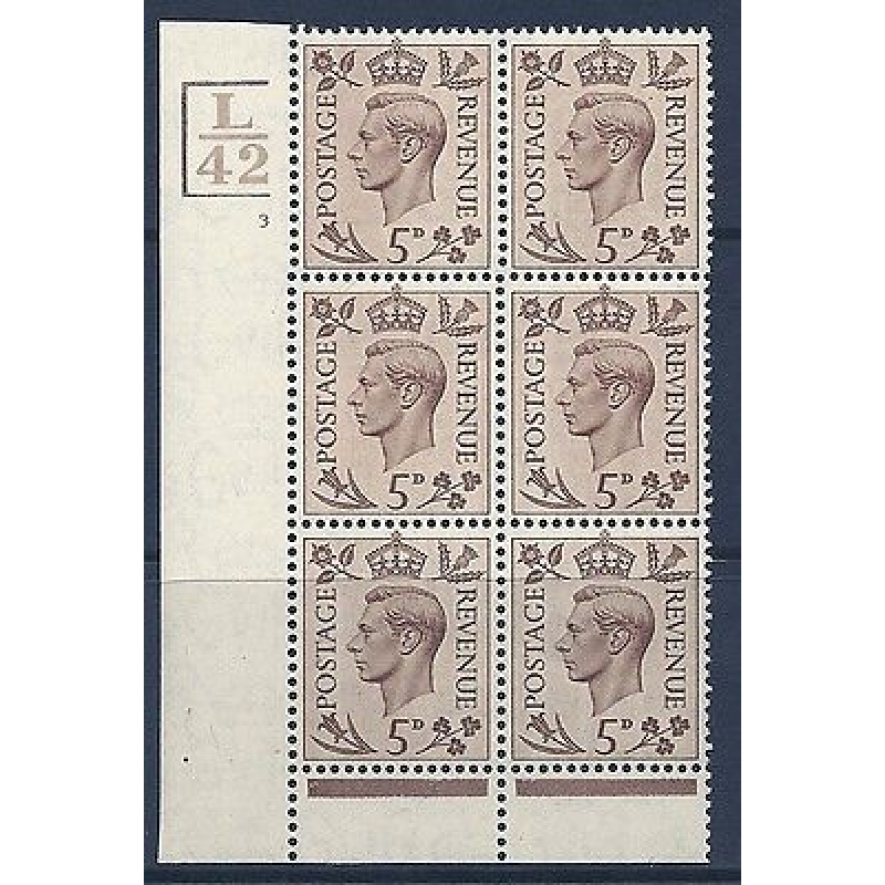 1938 5d Brown L42 3Bars  cyl 3 No Dot perf 6(I P) block 6 UNMOUNTED MINT