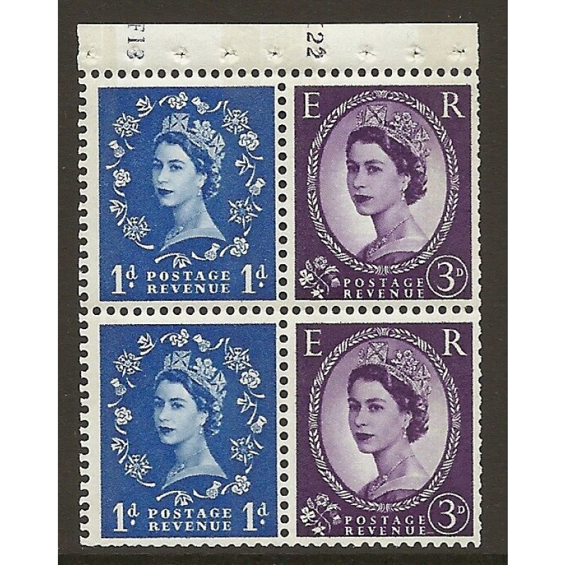 SB55 Wilding booklet pane 9.5mm Phos S W leftCyl F13 K22 UNMOUNTED MNT MNH