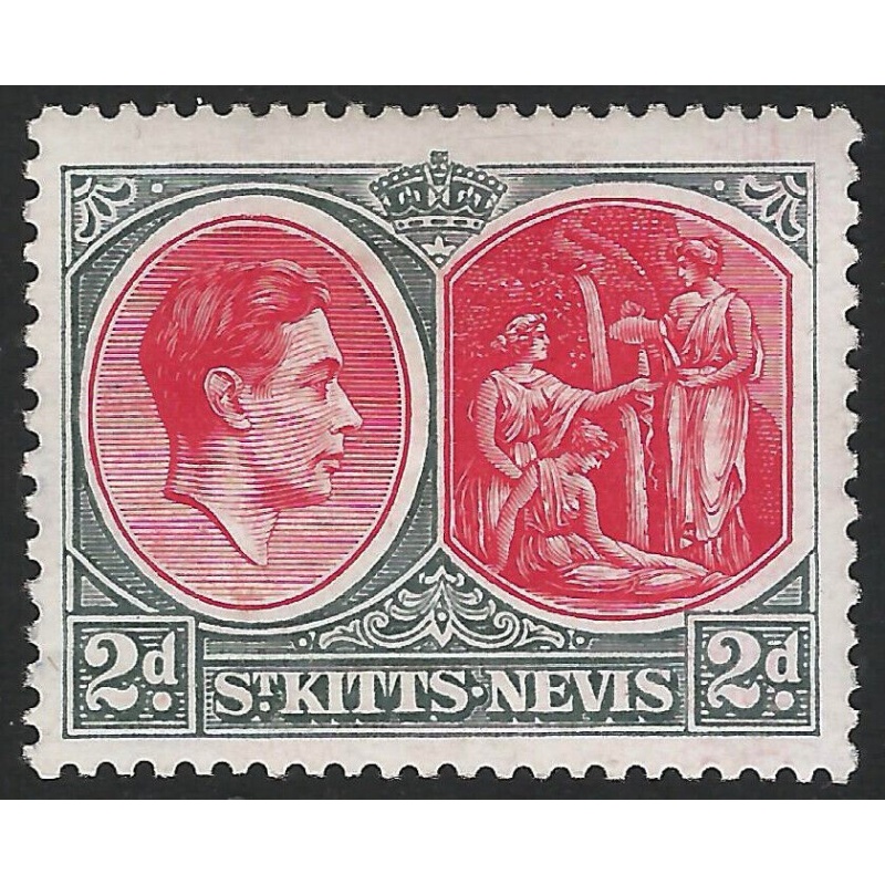 St Kitts - Nevis 1938 Sg 71a 2c Carmine  Deep Grey Chalky LMM