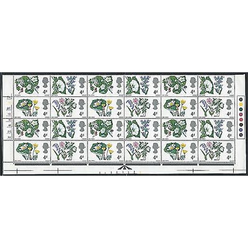 1967 Flowers 4d (Phos) Cylinder 3A..2C - Bottom 4 Rows - MNH