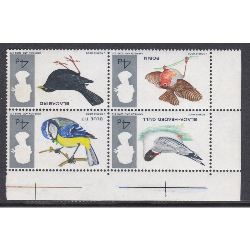 sg696-699wi 1966 4d birds Watermark Inverted block UNMOUNTED MINT