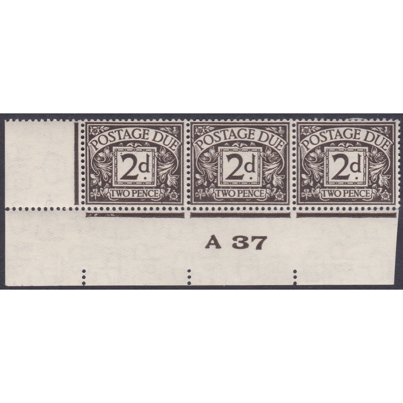 D21 2d Edward VIII Postage due Control strip of 3 A 37  UNMOUNTED MINT