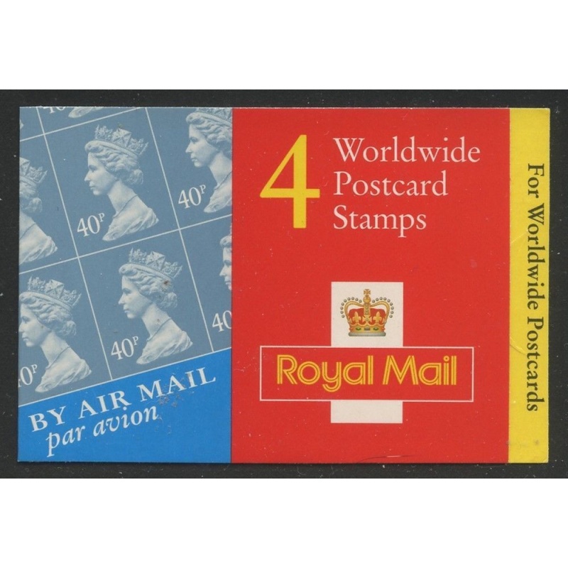 2000 GMA1 Barcode Booklet 4 x 40p Worldwide Postcard stamps - No Cylinder