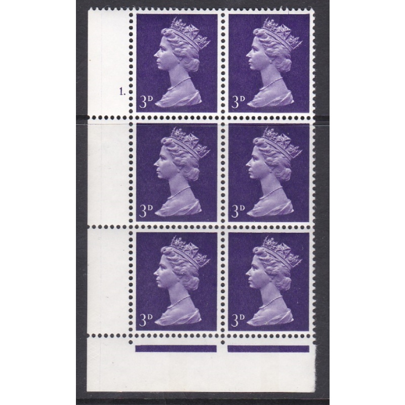 Pre-decimal Machin 3d Gum Arabic CB Head A Perf F(L) Cylinder 1 Dot  - MNH