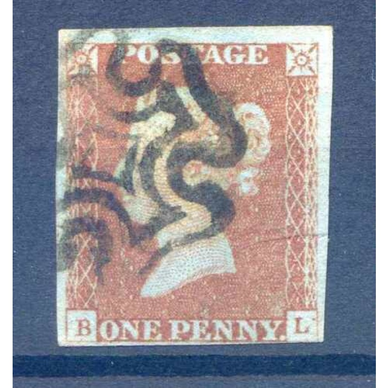 GB 1d Red Imperf Plate 23 Partial Black MX Cancel