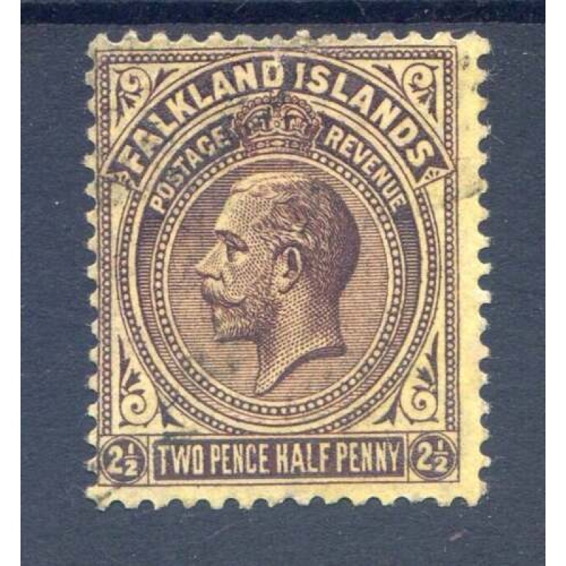 Falkland Islands 2 1 2d Deep purple Pale Yellow SG77 Fine Used