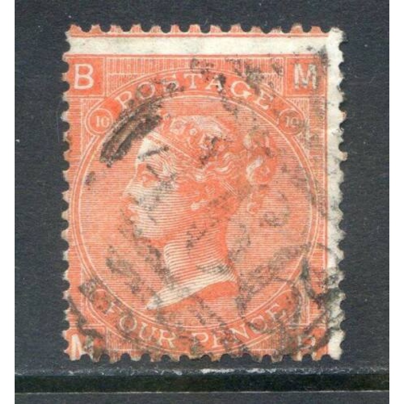 GB 4d Vermillion SG94 Plate 10 Fine Used