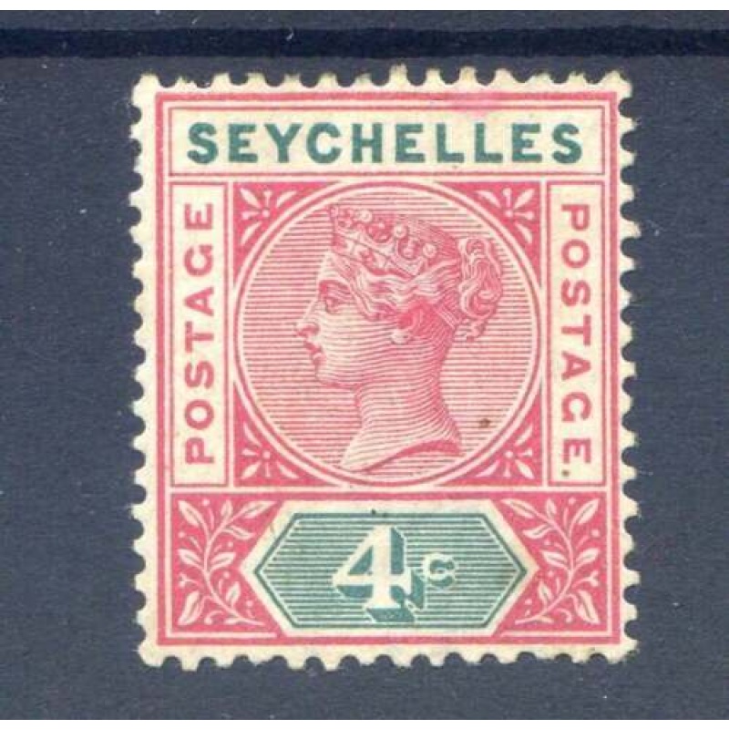 Seychelles 4c Carmine  Green SG2 Mounted Mint