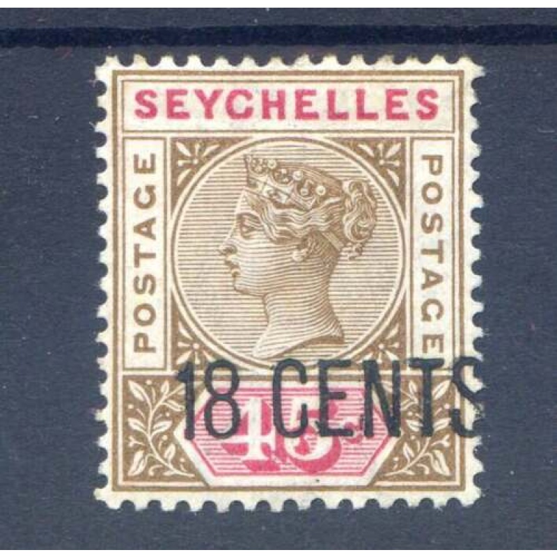 Seychelles 18c on 45c  Brown  Carmine SG26 Mounted Mint