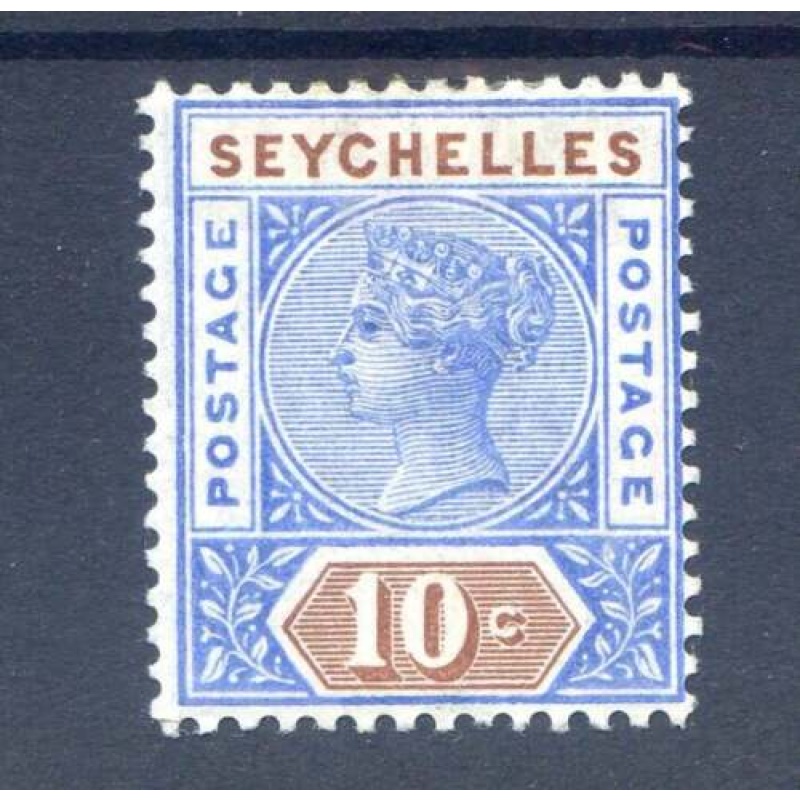 Seychelles 10c Bright Ultramarine  Brown SG12 Mounted Mint