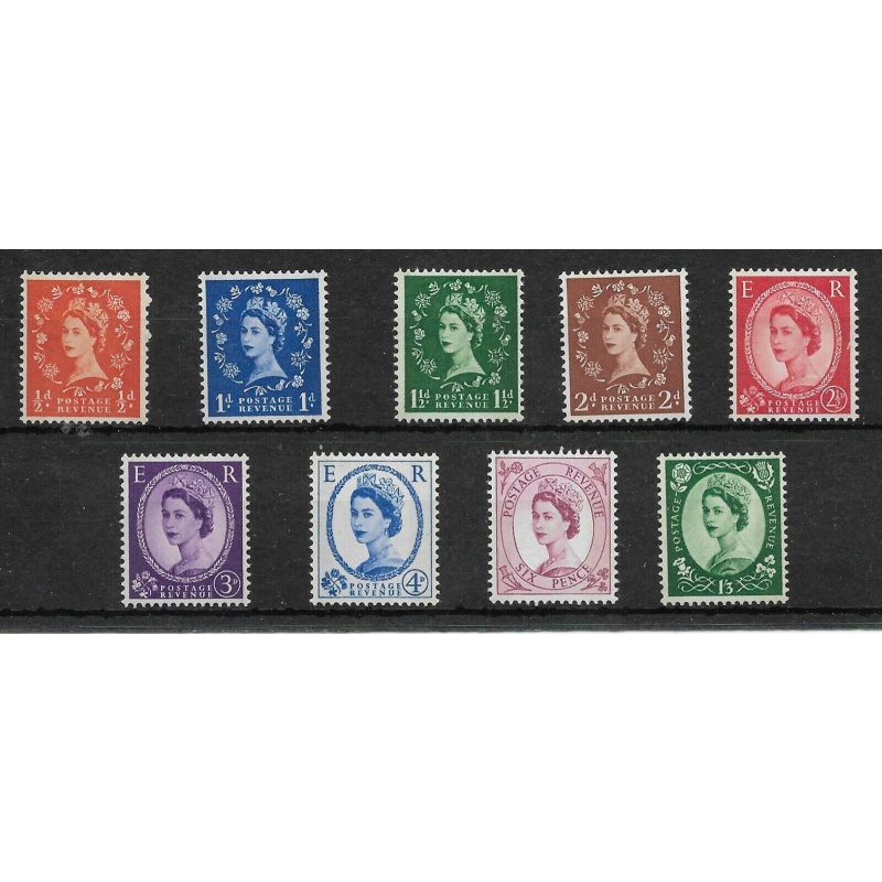 Wilding Green Phosphor set 9 values UNMOUNTED MINT