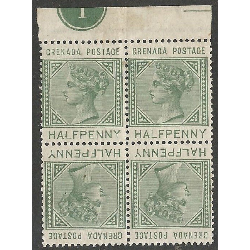 Grenada Sg30a - 1883 Queen Victoria d dull green tete-beche block of 4 LMM