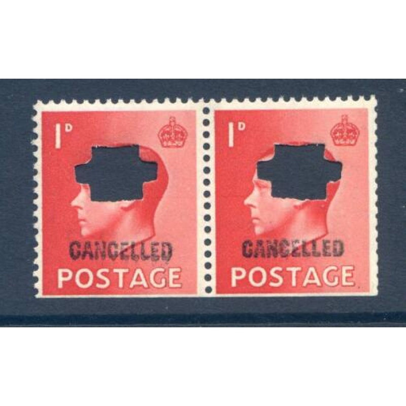 KEV111 1d Red Punched and Cancelled Pair Unmounted Mint