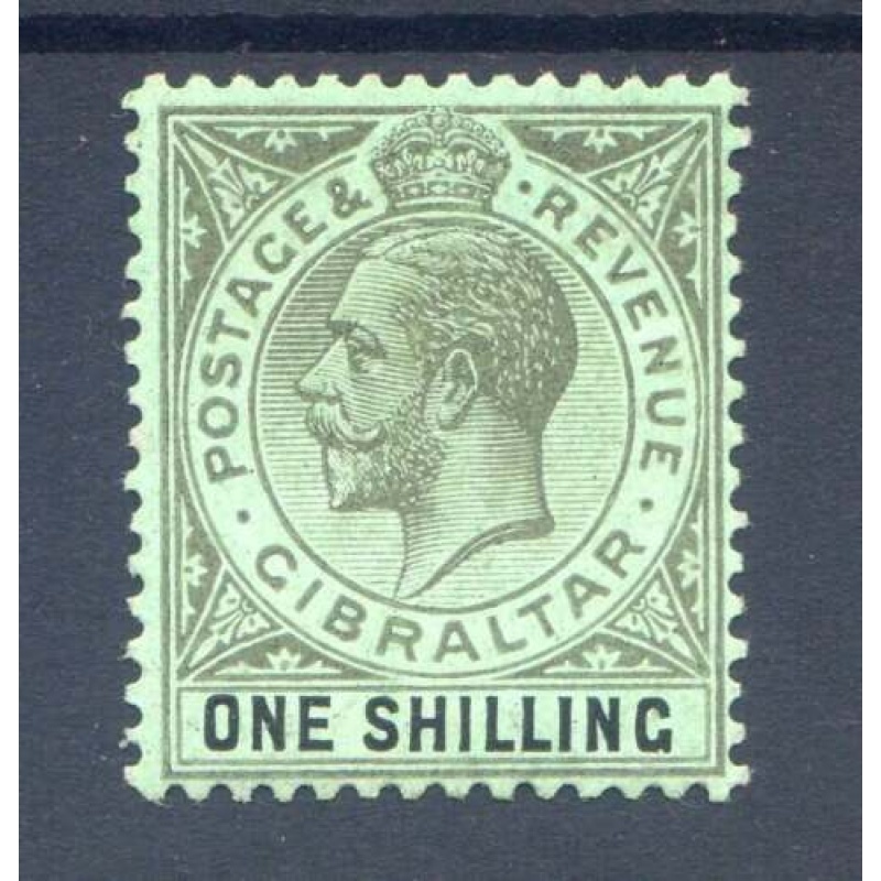 Gibraltar 1 - Black and Green on olive Back SG81b Mounted Mint