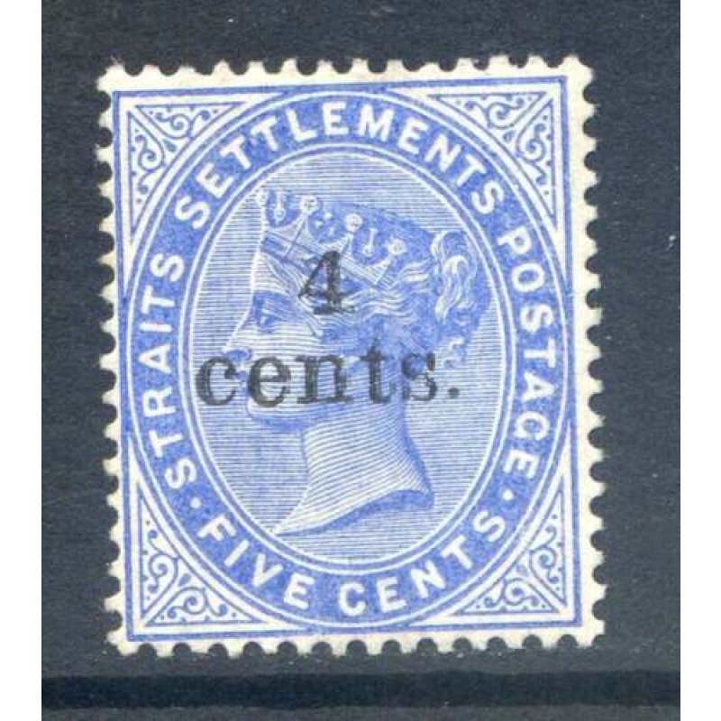 Malaysia (Straights Settlements) 4c on 5c Blue SG107 Mounted Mint