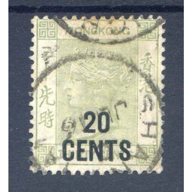 Hong Kong 20c on 30c Yellowish Green SG45 Fine Used